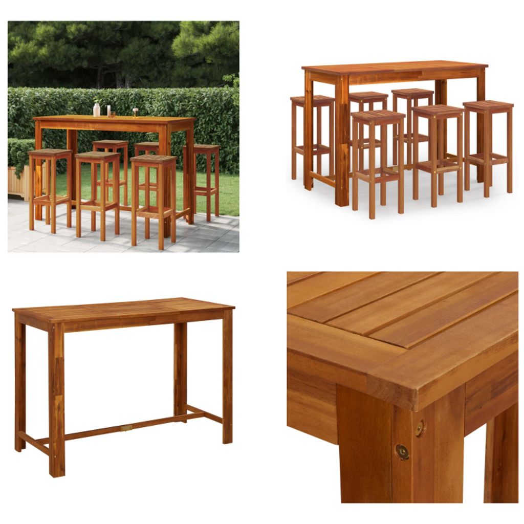 vidaXL 7 tlg. Gartenbar Set Massivholz Akazie - Gartenbar-Set - Gartenbar-Sets - Gartentisch Und Stuhl - Outdoor-Essgruppe