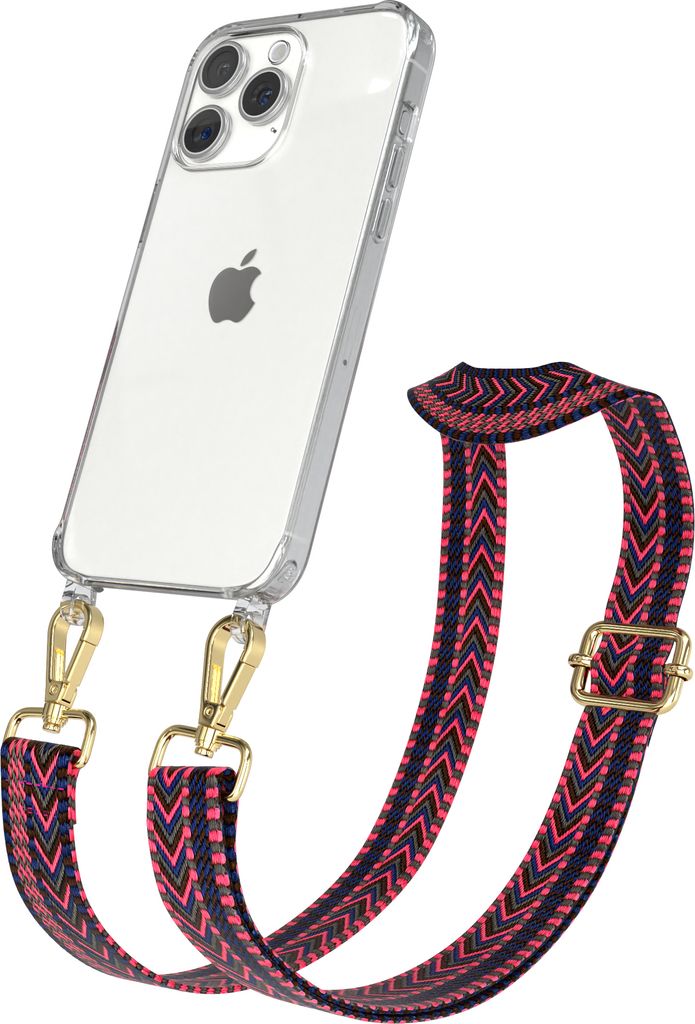 EAZY CASE Handykette - Verstellbarer Trageriemen kompatibel mit Apple iPhone 15 Pro Max, Handykordel mit transparenter Silikon-Hülle, Band in Rosa