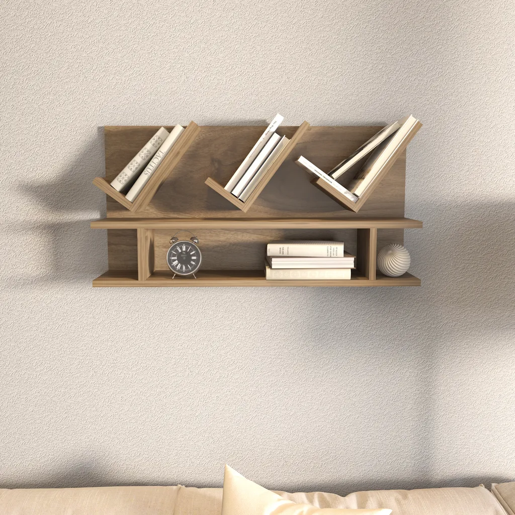 Étagère de rangement murale bois de noyer 90cm Larissa pour le salon