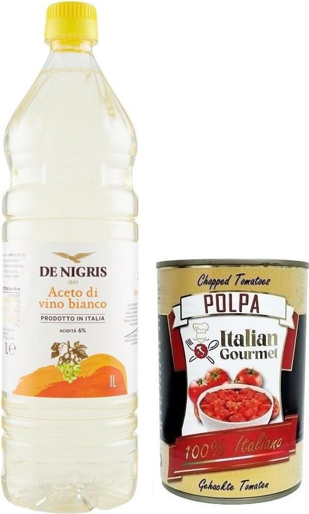 De Nigris Aceto di Vino Bianco,Weißweinessig,Säure 6%,PET-Flasche 1Lt + Italian Gourmet Polpa di Pomodoro 400g Dose