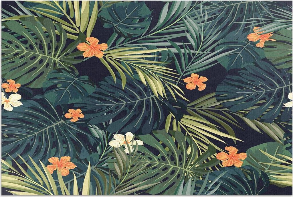 Tropische Vegetation, Blätter und alte Blumen – Vinylteppich – 150x225 cm – Outdoor Teppich – Terrasse – Wetterfest – Modern