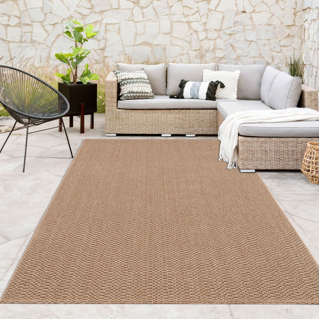 Outdoor Indoor Loop Teppich Wetterfest Terrasse Küche Natur weiche Struktur Beige Grösse 120x160 cm