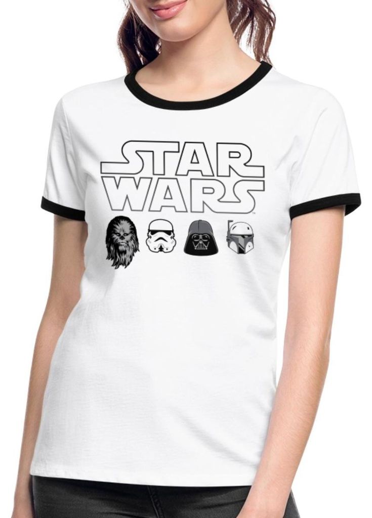 Star Wars Chewbacca Stormtrooper Darth Vader Icons Frauen Kontrast T-Shirt, XL, Weiß/Schwarz