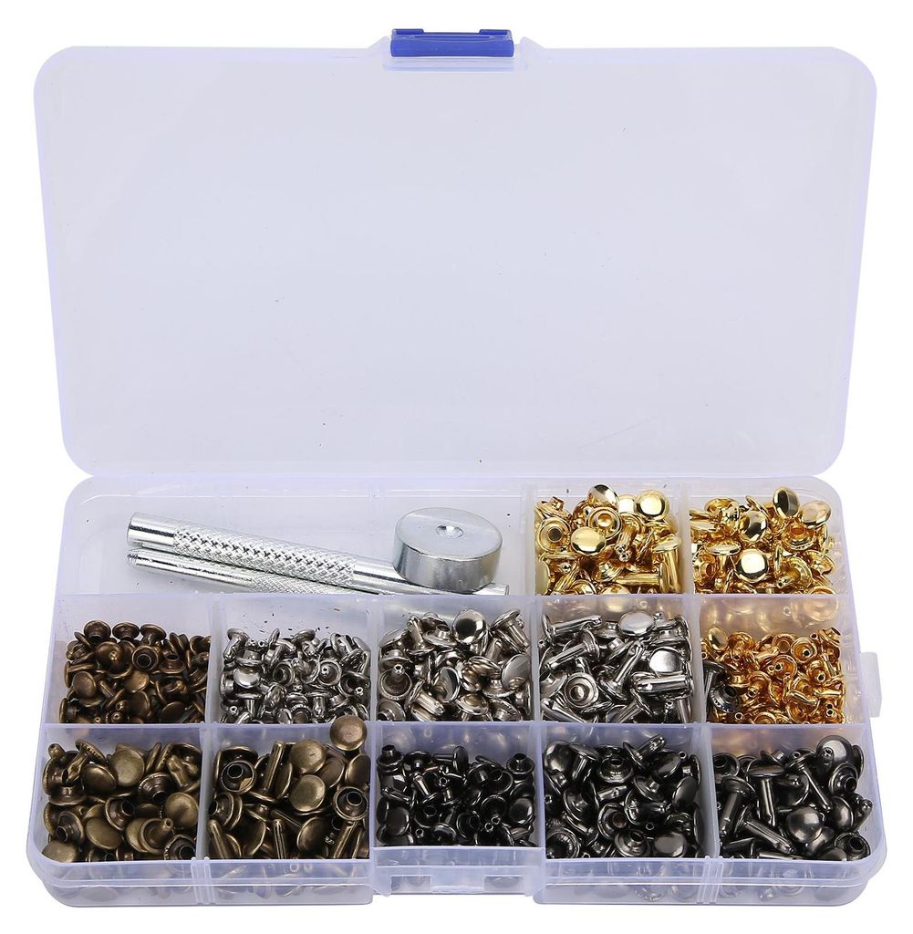 363ks sada kožených nýtů 2-Cap Brass DIY ručně vyráběné Obrázek produktu 