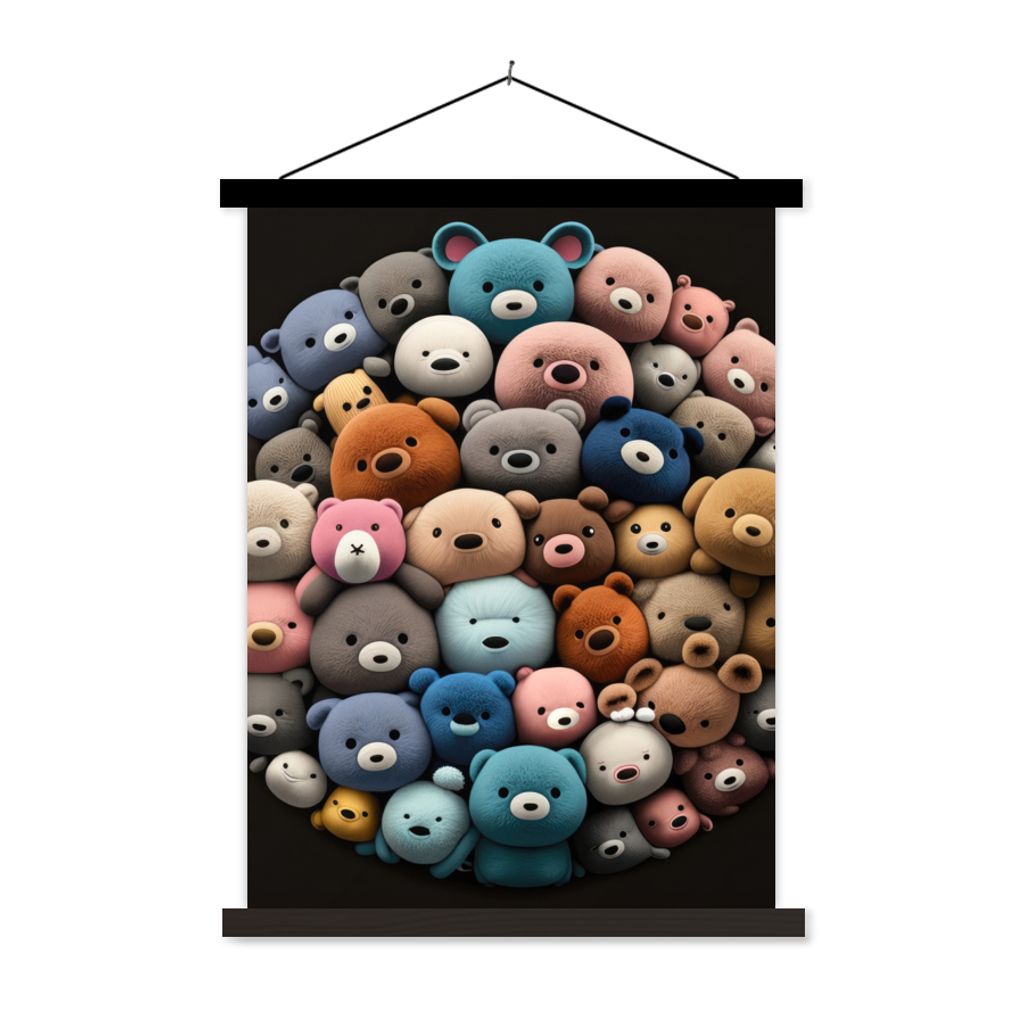 MuchoWow Textilposter Teddybär - Plüschtier - Tiere - Mädchen - Jungen 40x53 cm mit schwarzem Rahmen - Abbildung