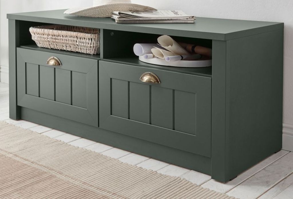 Garderobe Sitzbank Forres Landhaus grün 110 x 47 cm Bank mit Schubladen