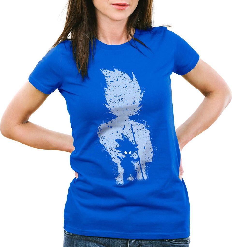 style3 Goku Evolution Damen T-Shirt dragon son ball balls, Farbe:Blau, Größe:L