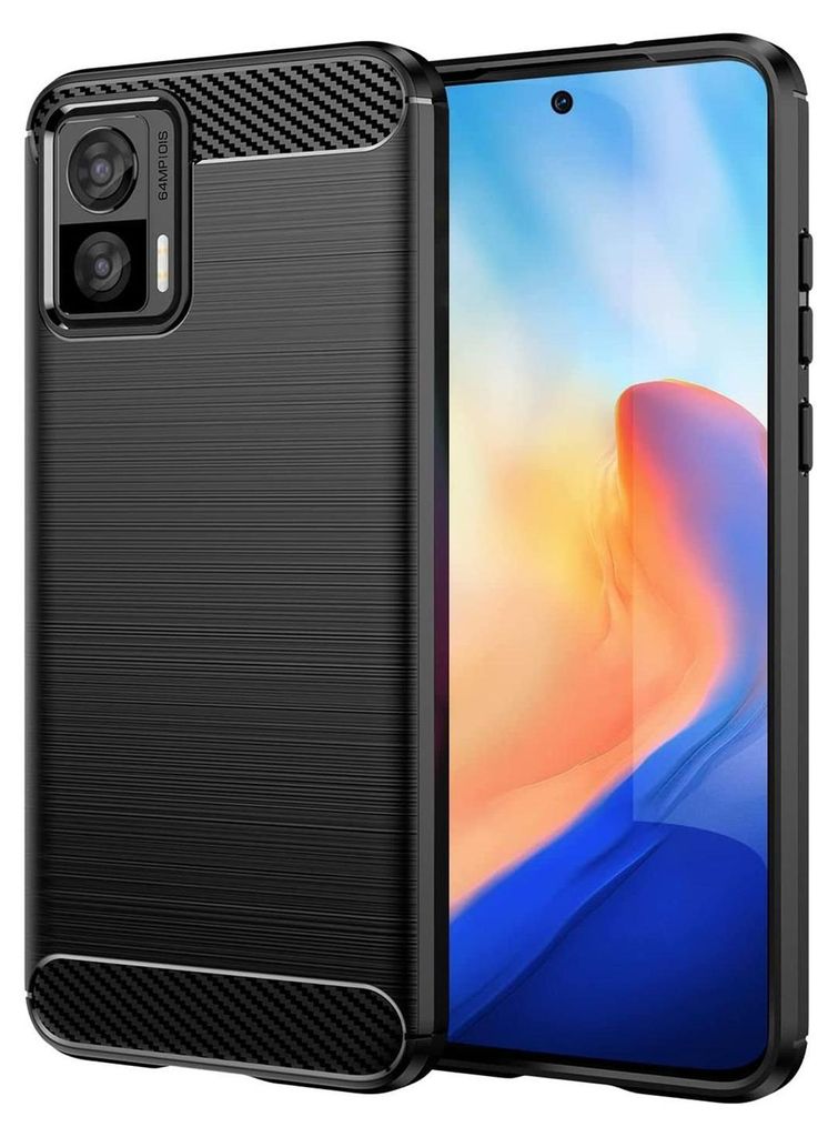 Conie Silikon Schutzhülle für Motorola Edge 30 Neo Tasche Case Cover Bumper TPU Carbon Look Hülle in Schwarz