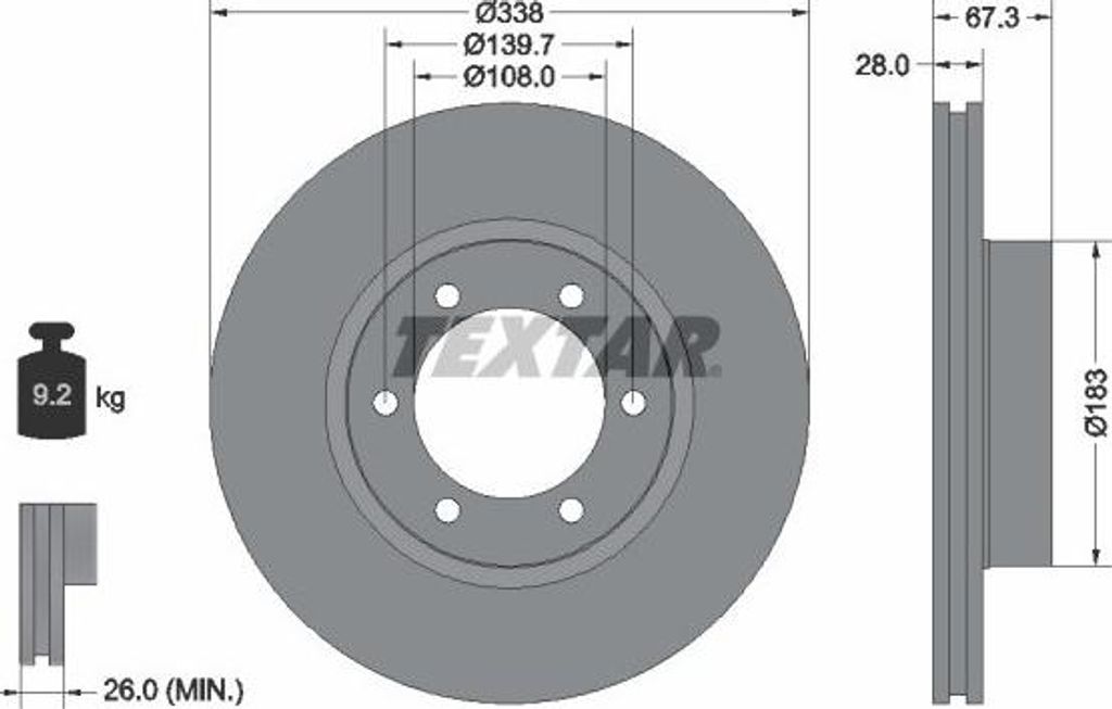 2x TEXTAR Bremsscheibe 92137303 für TOYOTA LAND CRUISER (KDJ12_ GRJ12_) 67 3mm