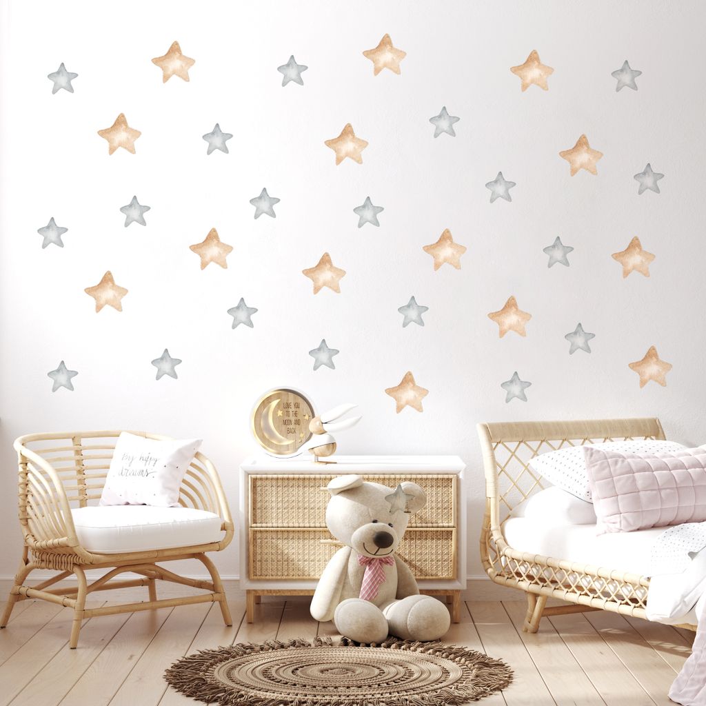 Muralo Aufkleber Wandtattoo für Kinderzimmer bunte AQUARELL STERNE Wandsticker Br. 120cm x Hö. 60cm