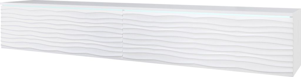 Minio, TV-Schrank, TV-Lowboard Donna" 180 cm stehend, hängend, MDF Front, Muster: Welle, Weiss Farbe