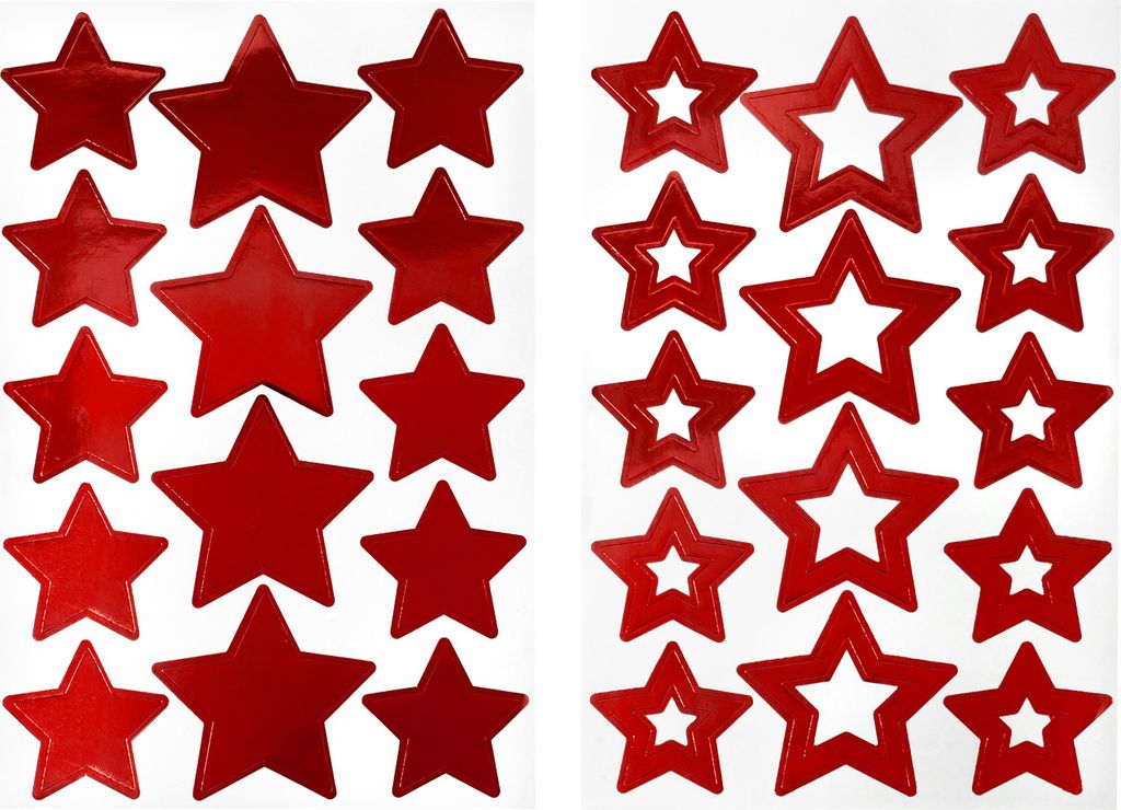 Oblique Unique 28 Sterne Sticker Stern Aufkleber für Weihnachten Weihnachtsdeko Geschenkdeko Basteln Glänzend - rot