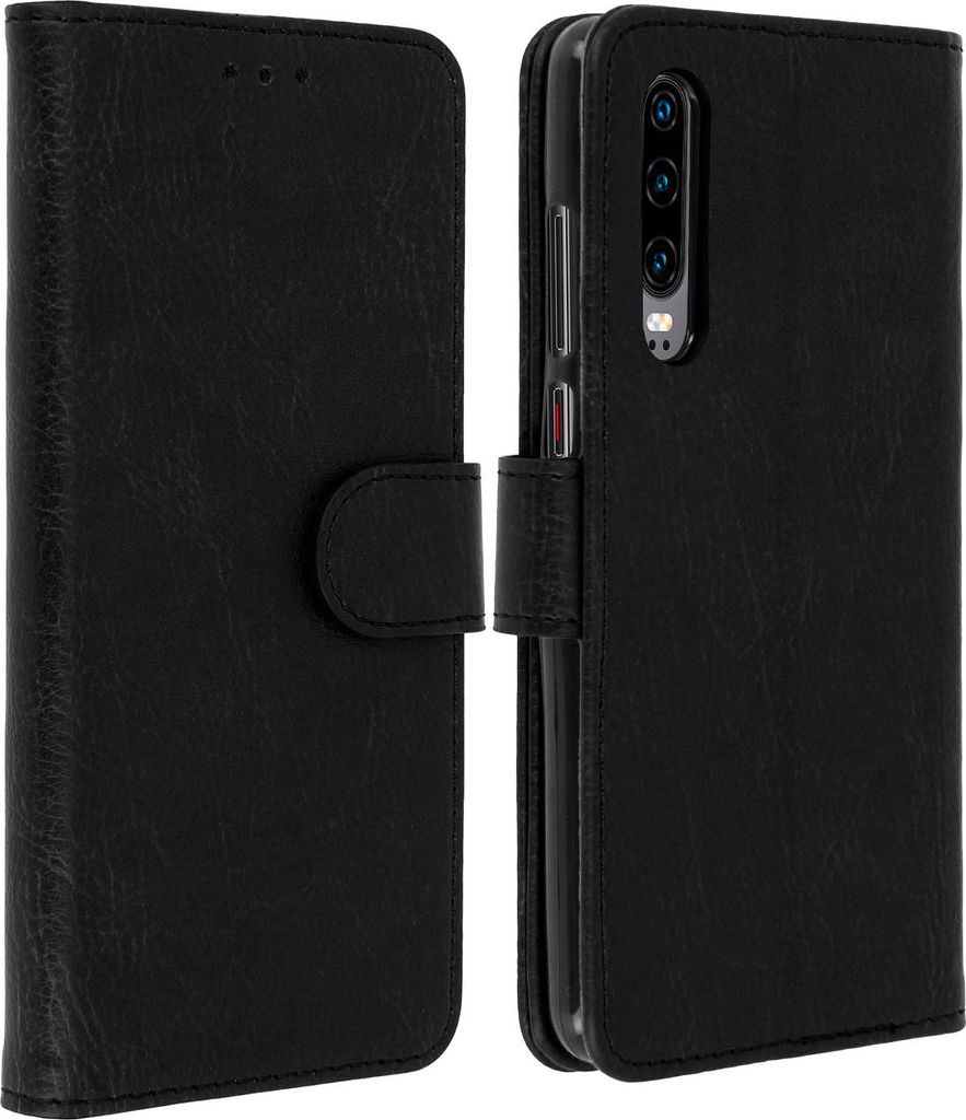 Avizar, Flip Cover Geldbörse, Klappetui Kunstleder für Huawei P30, Schwarz