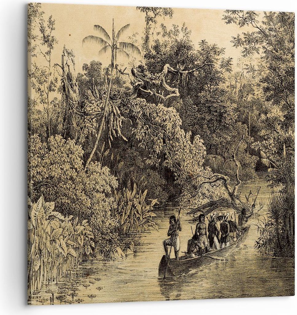 Bild auf Leinwand - Leinwandbild - Einteilig - Dschungel Eingeborene Fluss - 50x50cm - Wand Bild - Wanddeko - Wandbilder - Leinwanddruck - Bilder -...