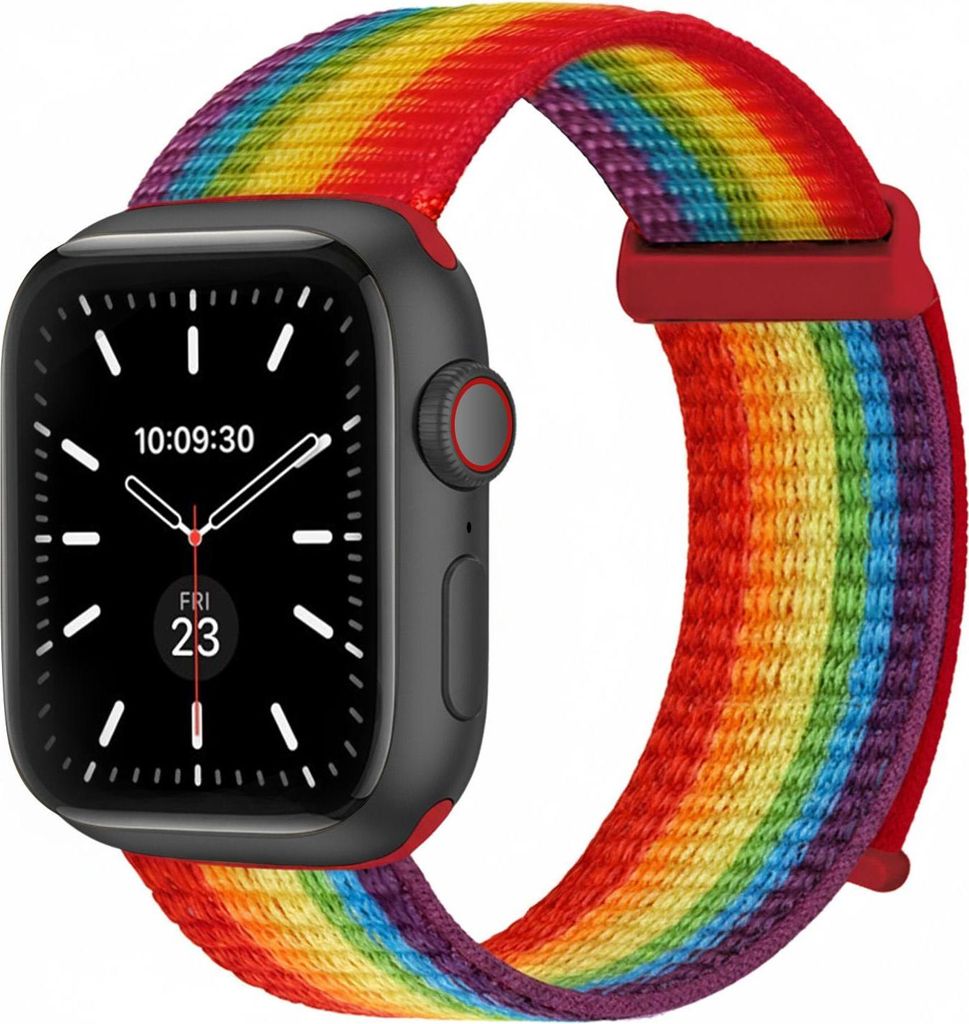 Smartwatch Armband für Apple Watch Series 6 44mm Nylon Textil Band Ersatzband Wechselband Klettverschluss flexibel atmungsaktiv Regenbogenfarben