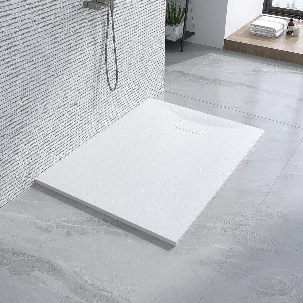 SMC Duschwanne Duschtasse 100x90cm mit Anti-Rutsch Oberfläche, rechteckig weiß zuschneidbar