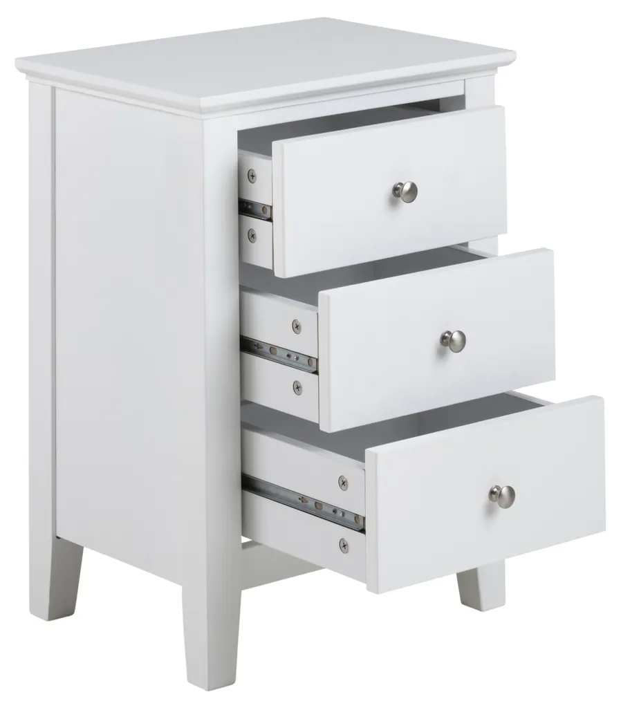 Table de Nuit Blanche 3 Tiroirs Linnea - Mobilier de Chambre Compact