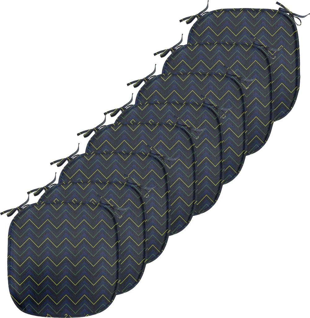 ABAKUHAUS Dunkelblau Polster für Esszimmerstühle, Chevron Neon-Effekt, Dekoratives wasserfestes Kissen mit Riemen für Küchensitze, 40 cm x 40 c...