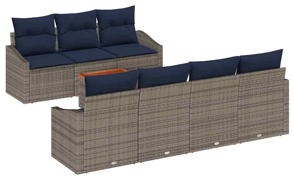 Gartensofa-set 8 pcs Grau und Marineblau Poly-Rattan