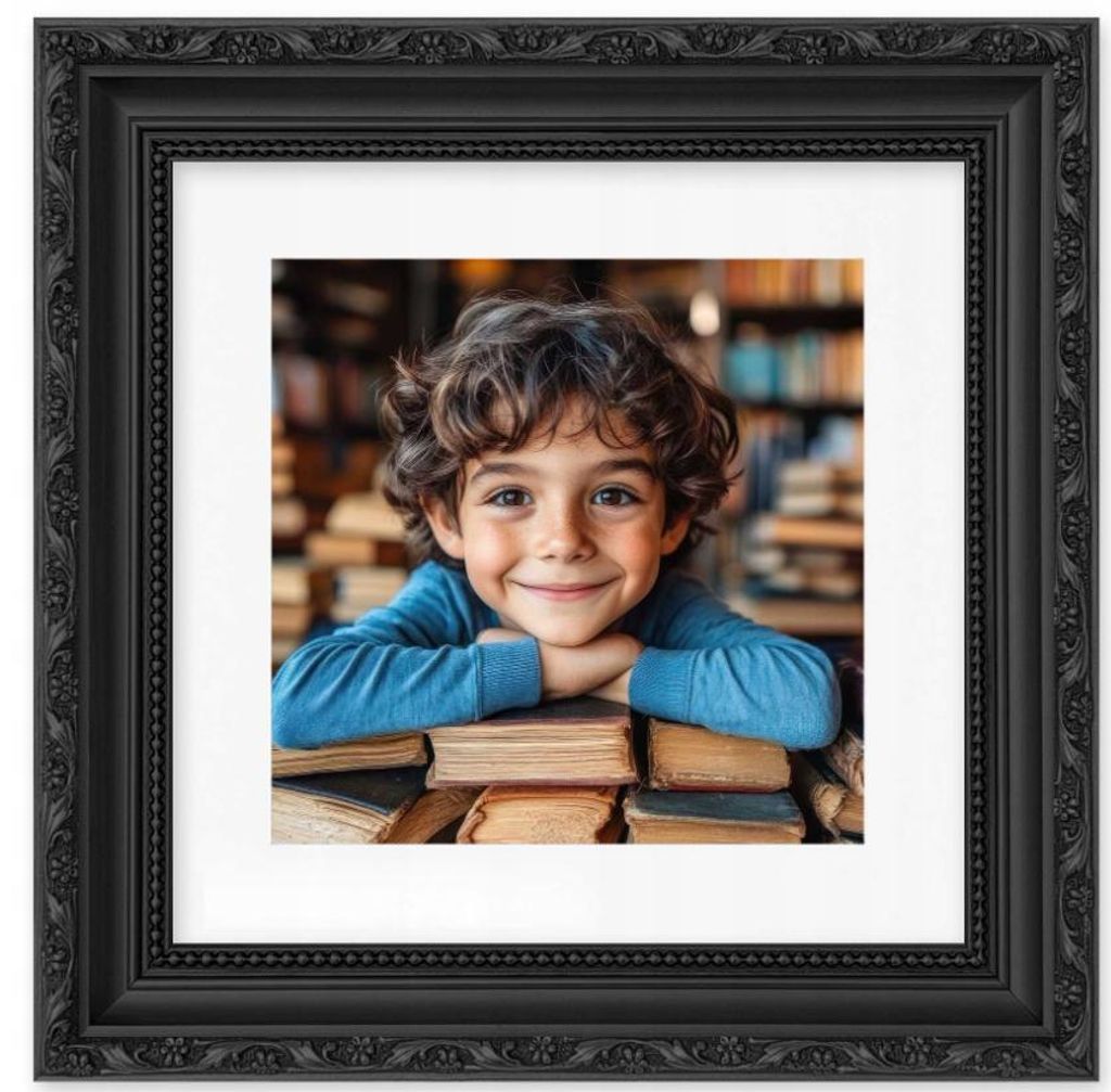 Bilderrahmen „Flora” 20 × 20 cm mit Passepartout 15 × 15 cm – Schwarz (natürliches Kiefernholz, polnischer Hersteller)