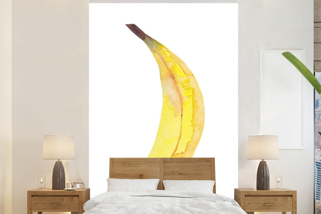MuchoWow Fototapete für Wohnzimmer oder Schlafzimmer Wandtapete Vinyl Motivtapete Banane - Obst - Aquarell - 225x350 cm - Schlafzimmer tapete