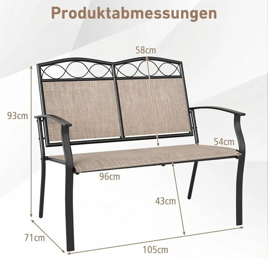 Banc de terrasse 2 places en métal pour détente extérieure durable