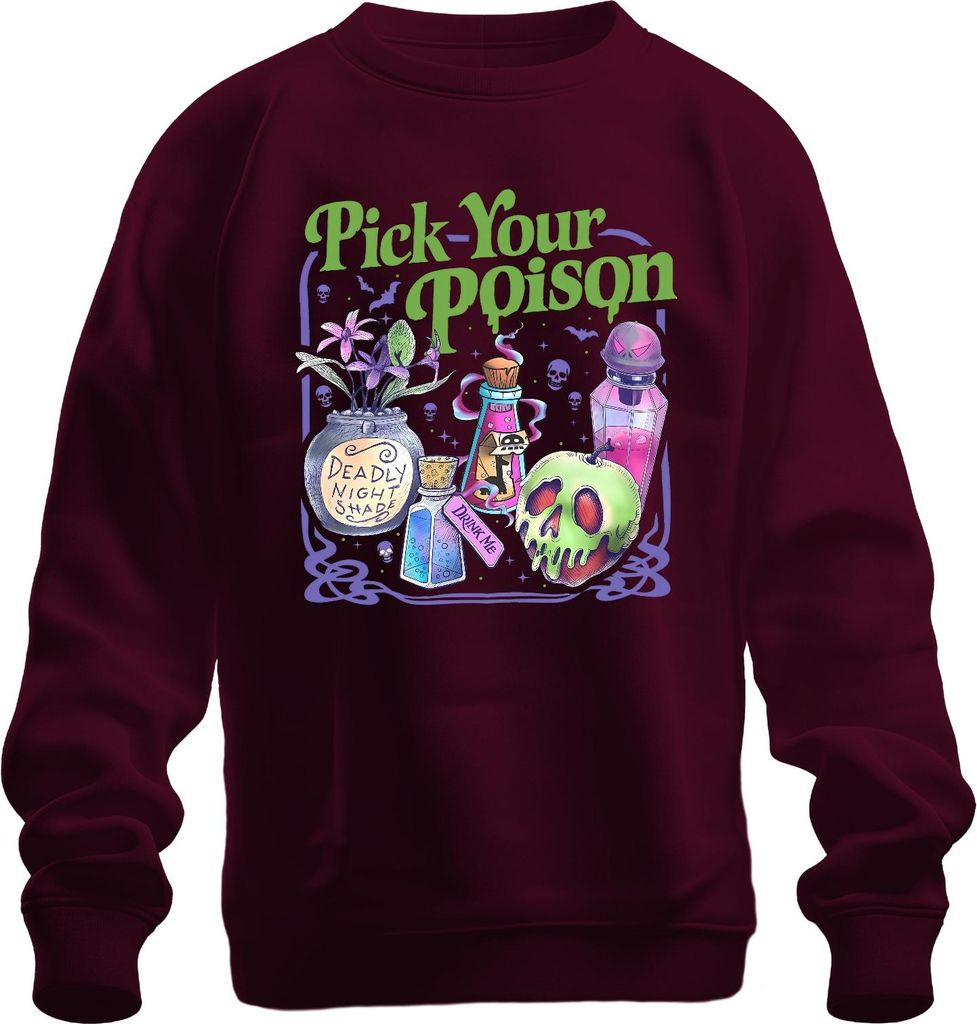 Pick Your Poison Halloween Gift Apfel Totenkopf Fläschchen Hexe Uni Sweatshirt Pullover, Burgundy, M
