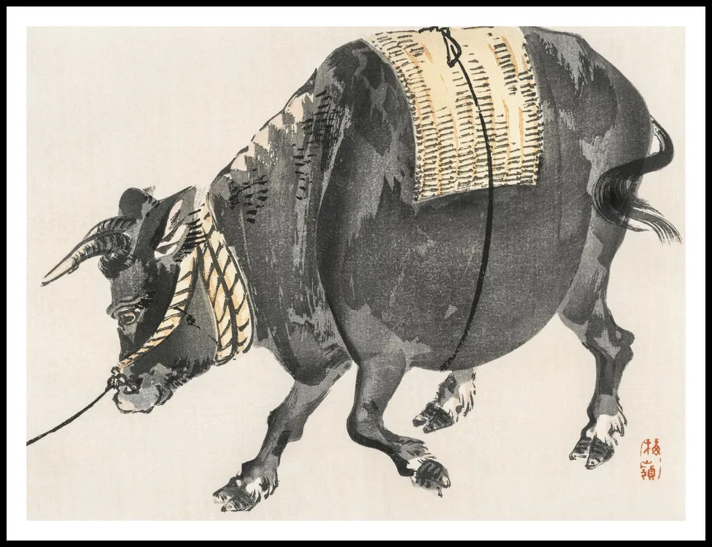 Kōno Bairei Black Bull Poster 100x75 - Arte Giapponese per Salotto Zen