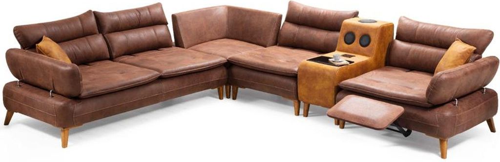 Multifunktion Couch Wohnlandschaft Elektrische Sofa Möbel Sound Leder Braun