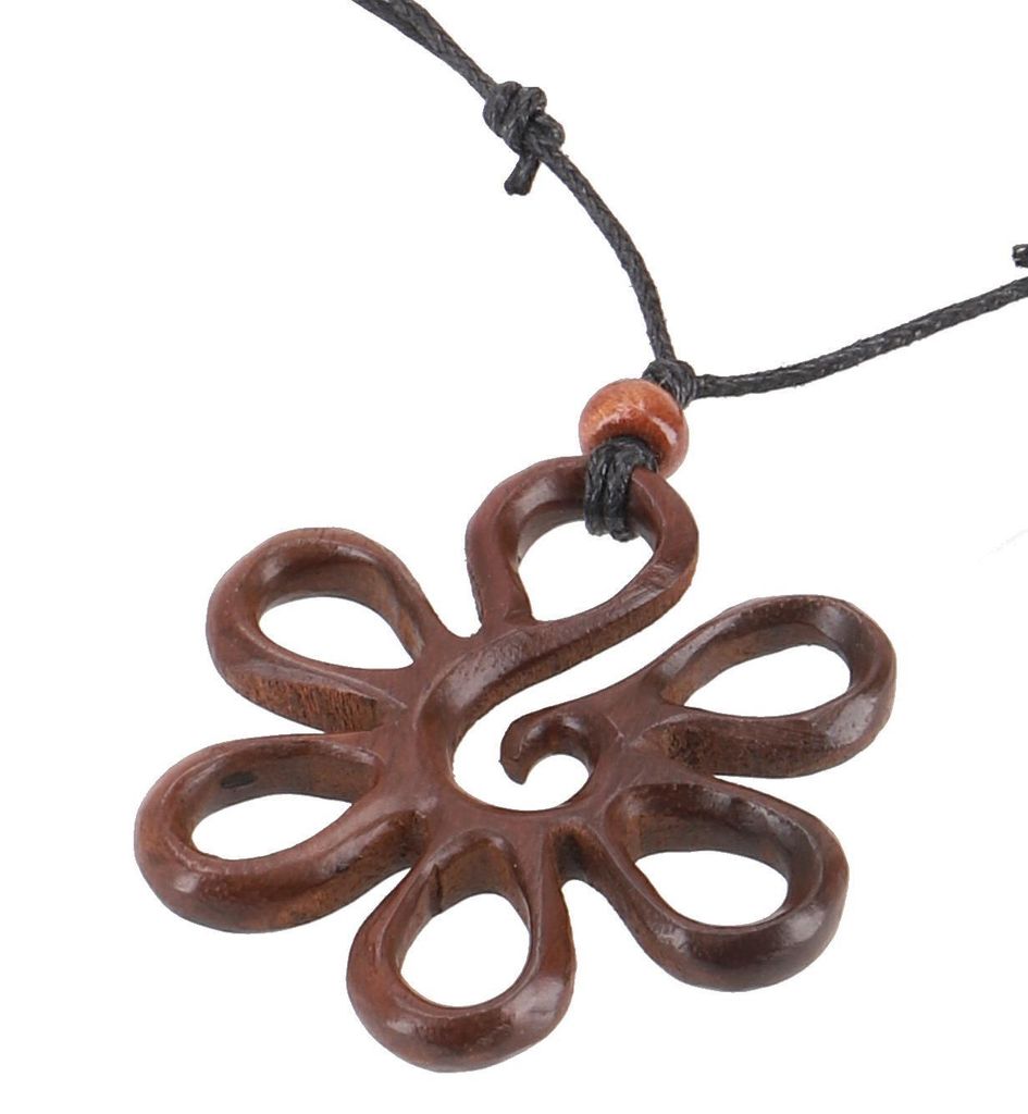 Ethno Holzschmuck, Halskette, Surferkette - Blüte/1, Braun, Produktbild 