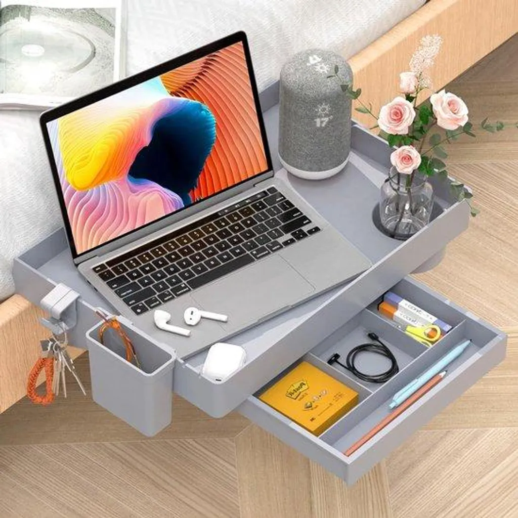 Support ordinateur pour lit gris 42 cm avec tiroir pour télétravail