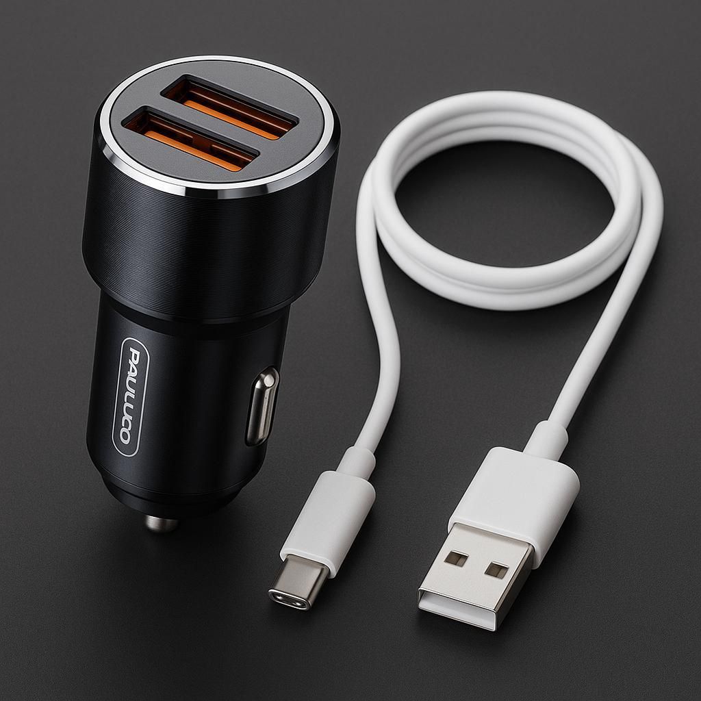 Autoladegerät zigarettenanzünder Schnellladegerät KFZ mit Doppel USB C und mit 2 USB Anschlüssen – Doppel USB / TypC Kabel