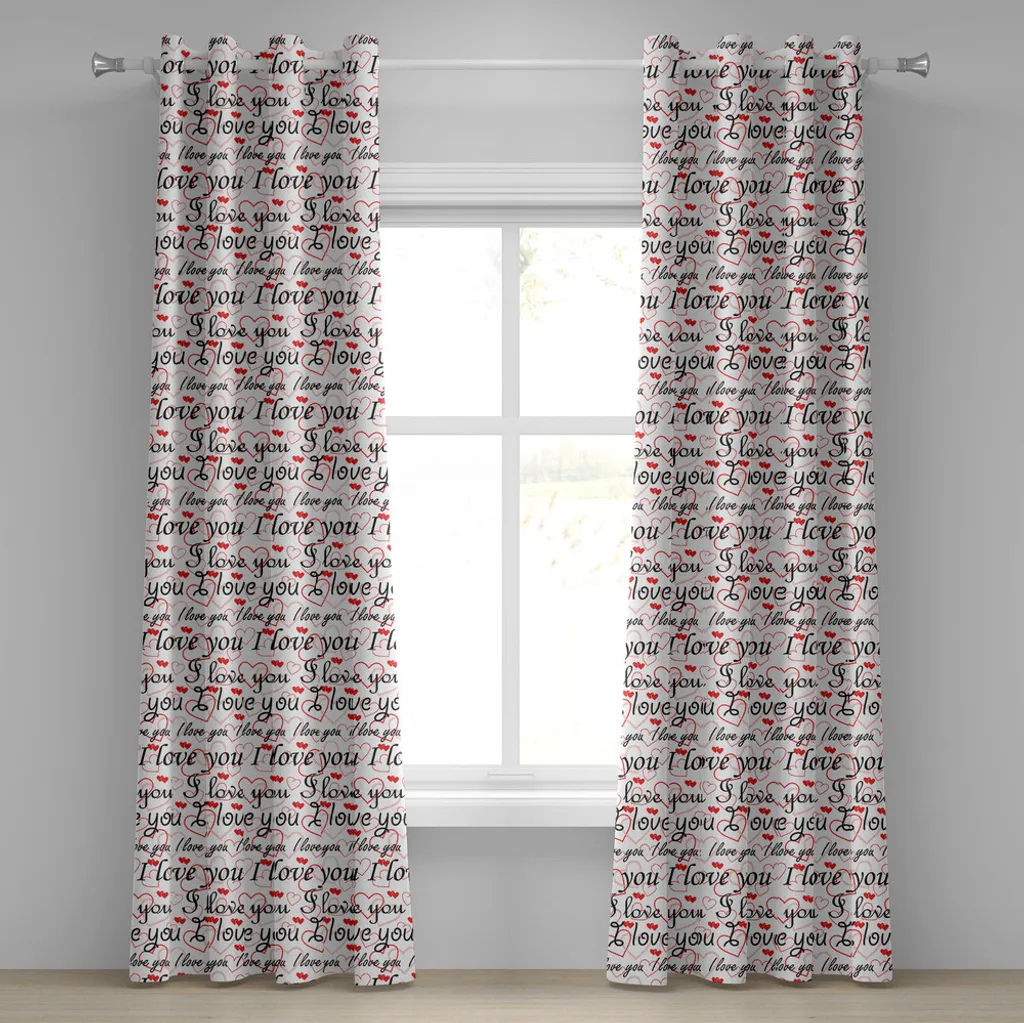 ABAKUHAUS Ti amo Tenda con occhielli, bellezza dell'amore, tipografia, compleanno, per sempre, non lasciarmi mai andare, tende decorative a 2 pannelli per finestre, 280 cm x 175 cm, rosso, nero, bianco