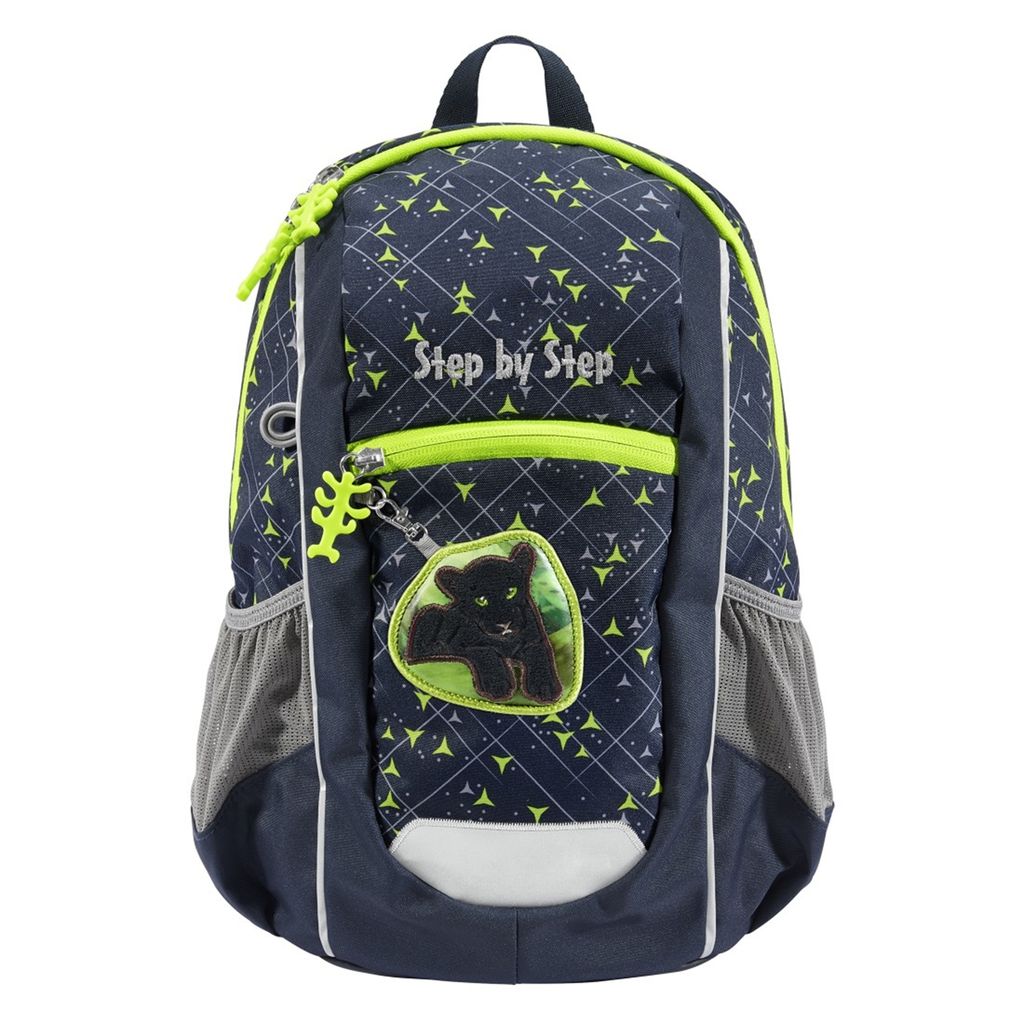 A children's backpack with a black panther design.