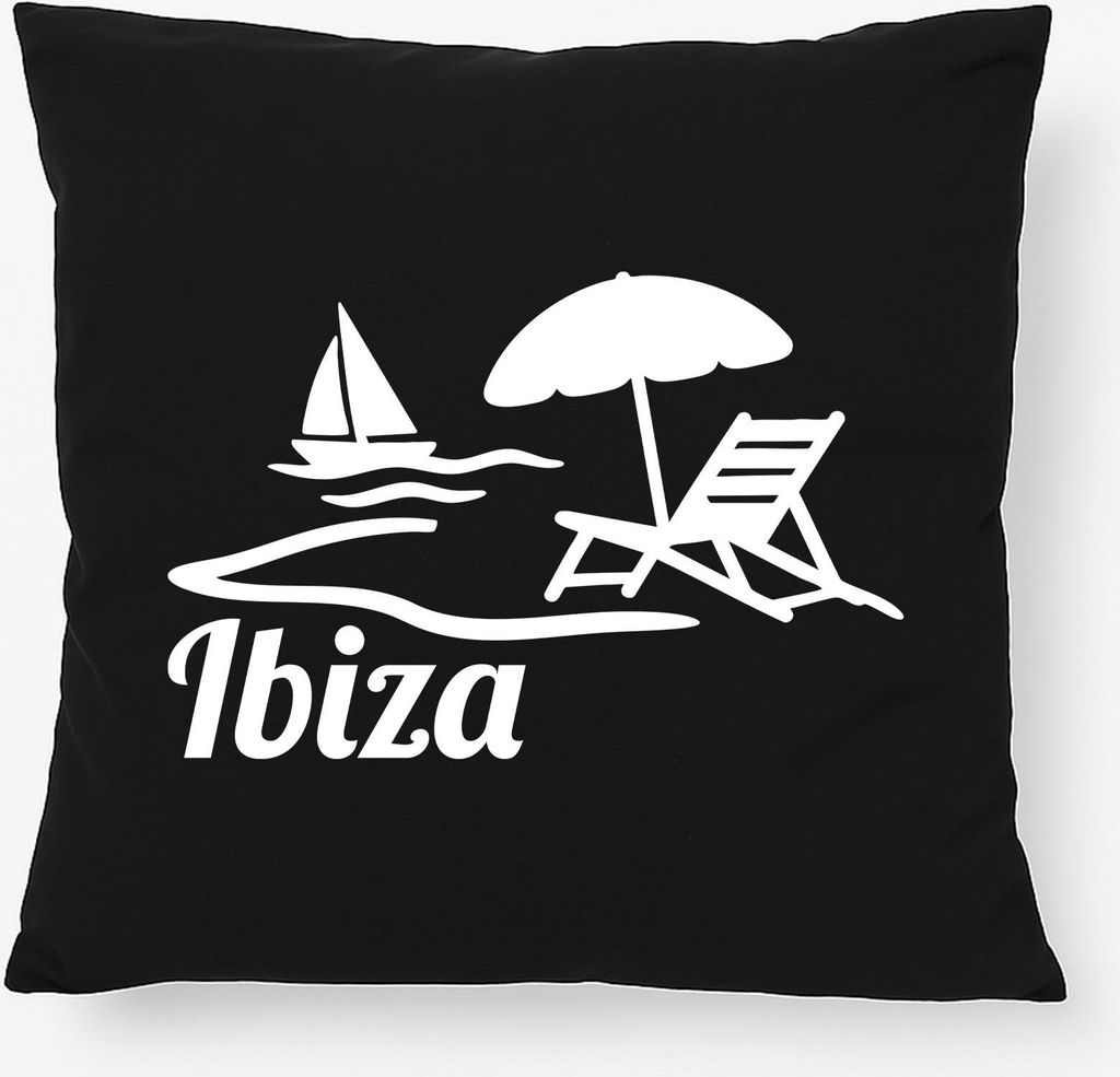 Huuraa Kissen Ibiza Spanien 40x40cm mit Füllung Black Baumwolle Dekokissen Geschenkidee