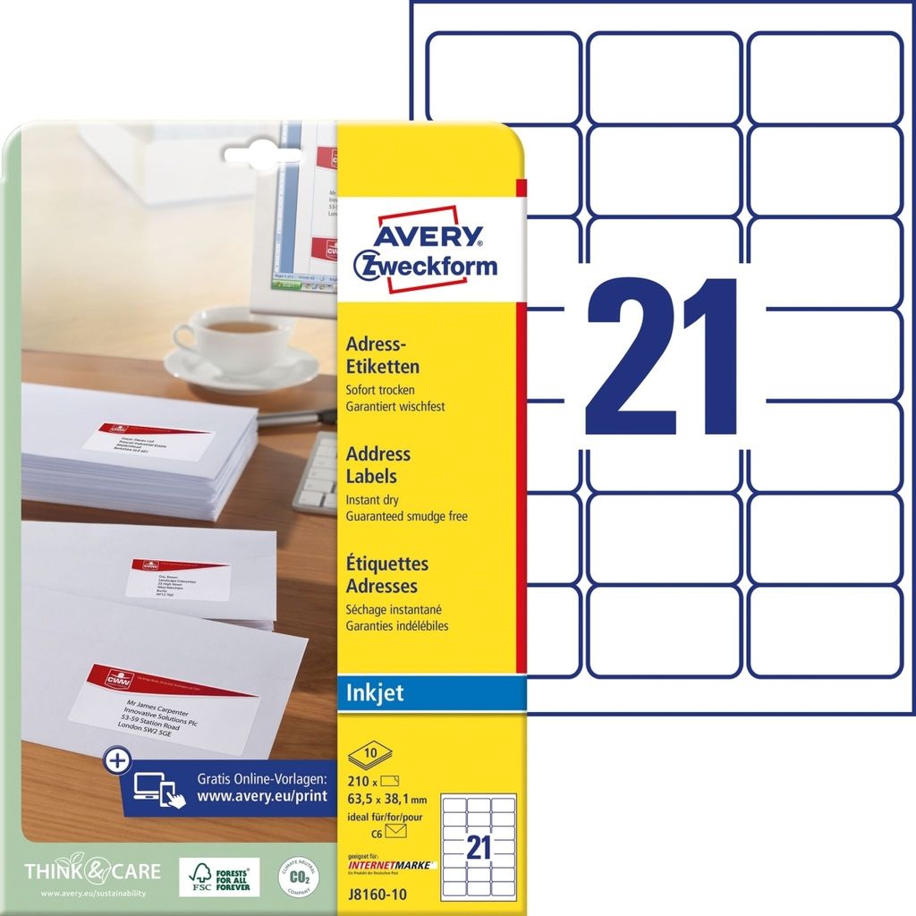 Adress-Etiketten 63,5x38,1 mm DP INTERNETMARKE 10 Blatt/210 Etiketten weiß Packung mit 50 Stück