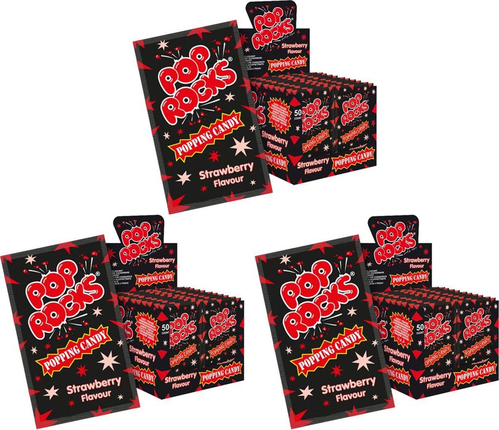 Pop Rocks Erdbeere 50 Stk. im Display knisternde Zuckerware (3er Pack)