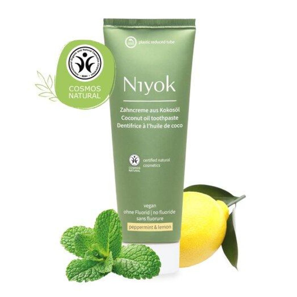 Niyok Zahncreme aus Bio Kokosöl "Pfefferminze & Zitrone"(75ml) Natürliche Zahnpasta für weiße Zähne,Intensive Pflege & Frische,Schützt das Za...