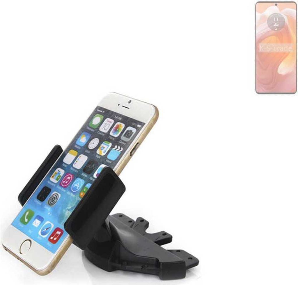 K-S-Trade CD Schlitz Halterung kompatibel mit Motorola Edge 50 Ultra Autohalterung KFZ-Halter Radio Handy Halterung 360° drehbar schwarz