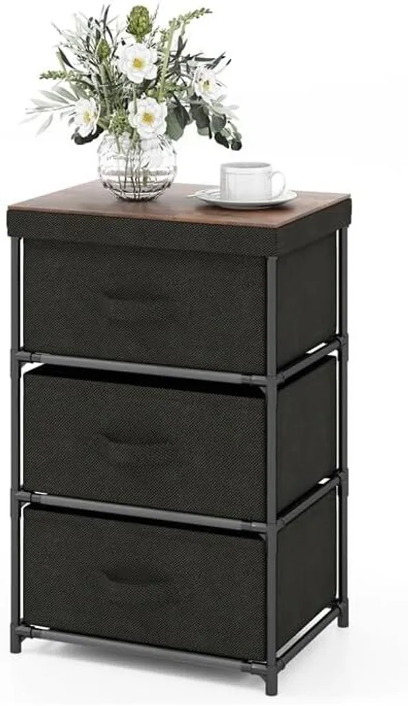 COSTWAY Table de nuit avec 3 tiroirs en tissu commode noire élégante