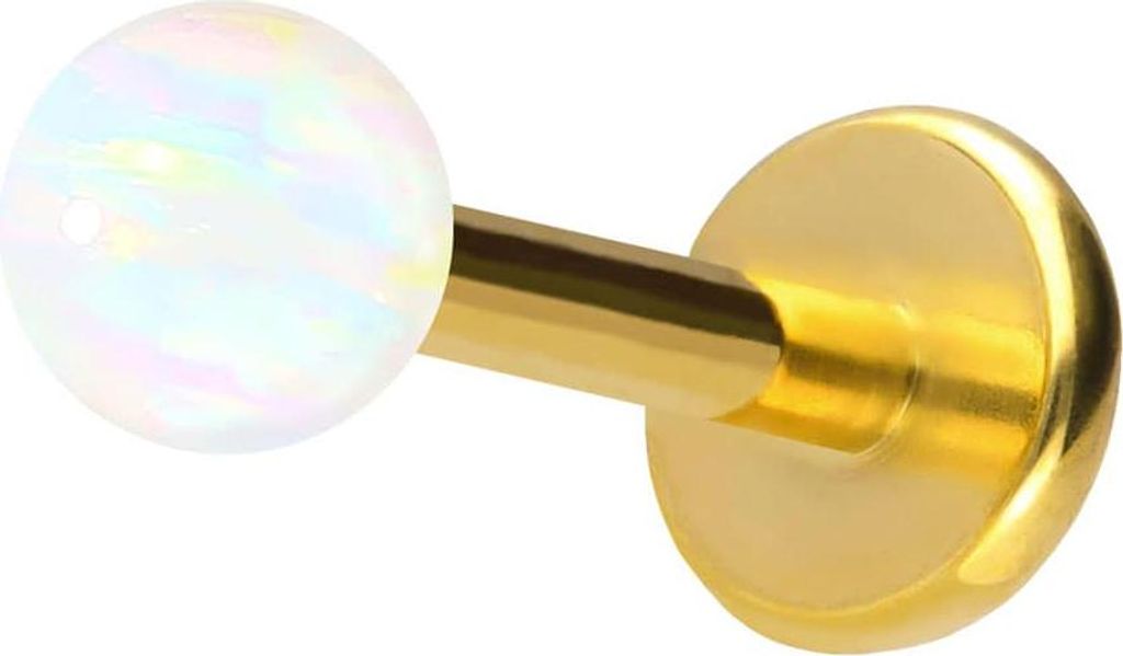 Ohrpiercing, Nasenpiercing Titan Labret mit Push Fit SYNTHETISCHER OPAL Gold Stablänge: 9mm + Stabstärke: 1mm + Kugelgröße: 3mm