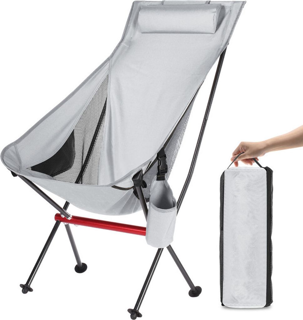 (Grau) Outdoor-Campingstuhl mit hoher Rückenlehne Produktbild 