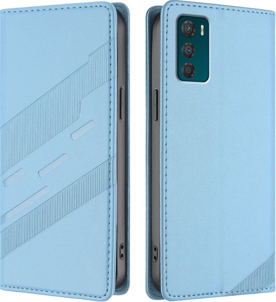 Hülle für Motorola Moto G42 4G, Kunstleder Brieftaschen Handyhülle mit Kartenfach und Standfunktion Hellblau