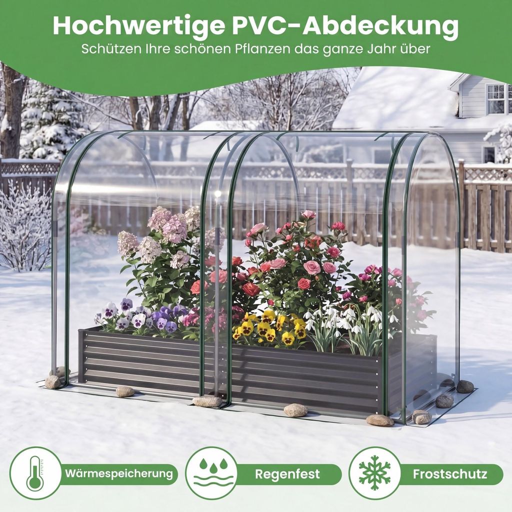 COSTWAY 3 in 1 Hochbeet Metall mit Gewächshaus