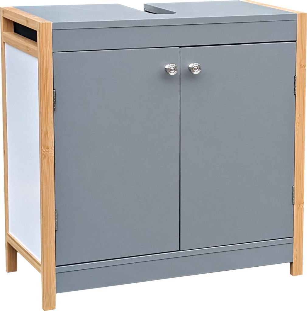 osoltus Unterschrank Waschbeckenunterschrank Bambus / Grau Produktbild 