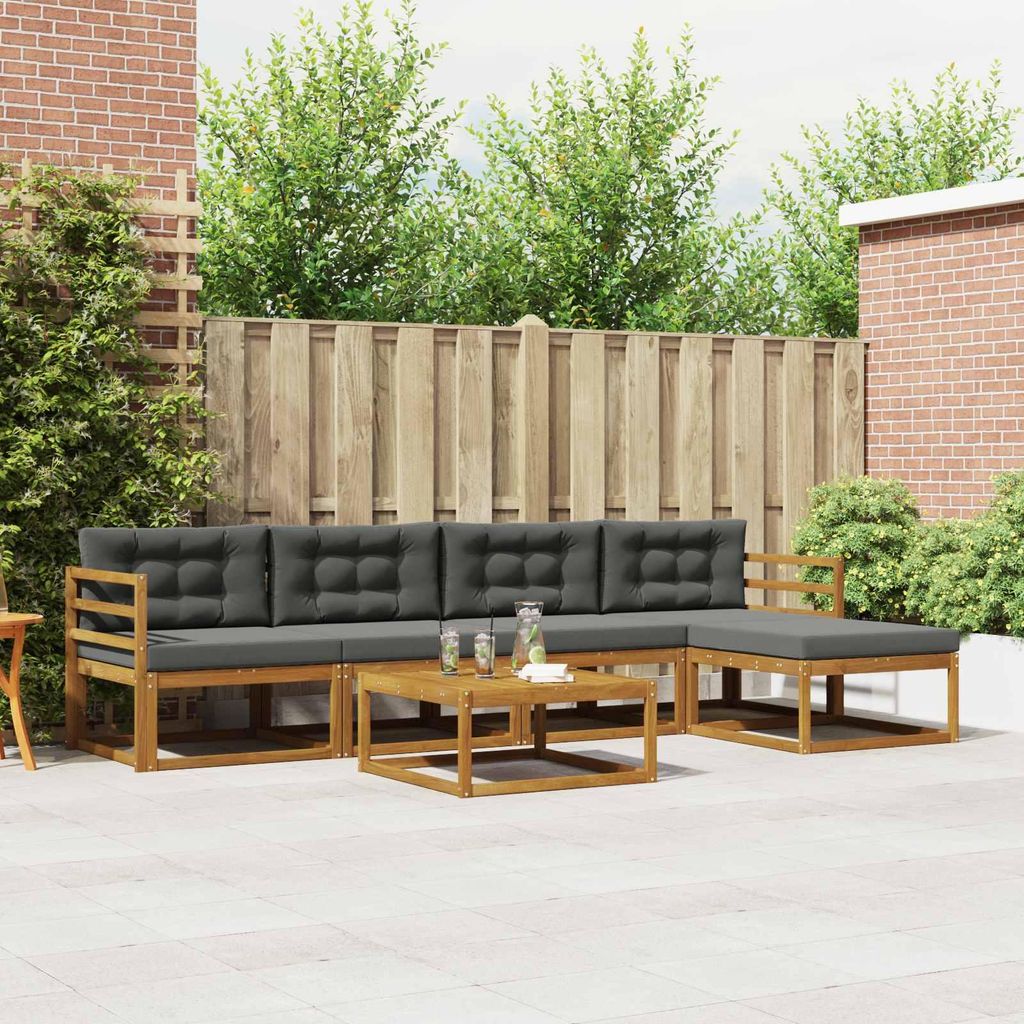 Outdoor-Sofagarnitur - VIDAXL - Terrassen-Sofa - mit Kissen - 6 pcs - Natur und Anthrazit