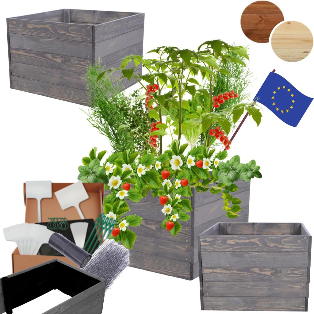 MODO24 Hochbeet Holz, Pflanzkasten, Massivholz, Kiefer, Kräuterbeet, Blumenkasten, Garten, Terrasse, 45x93x80 cm, Grau, ZP06