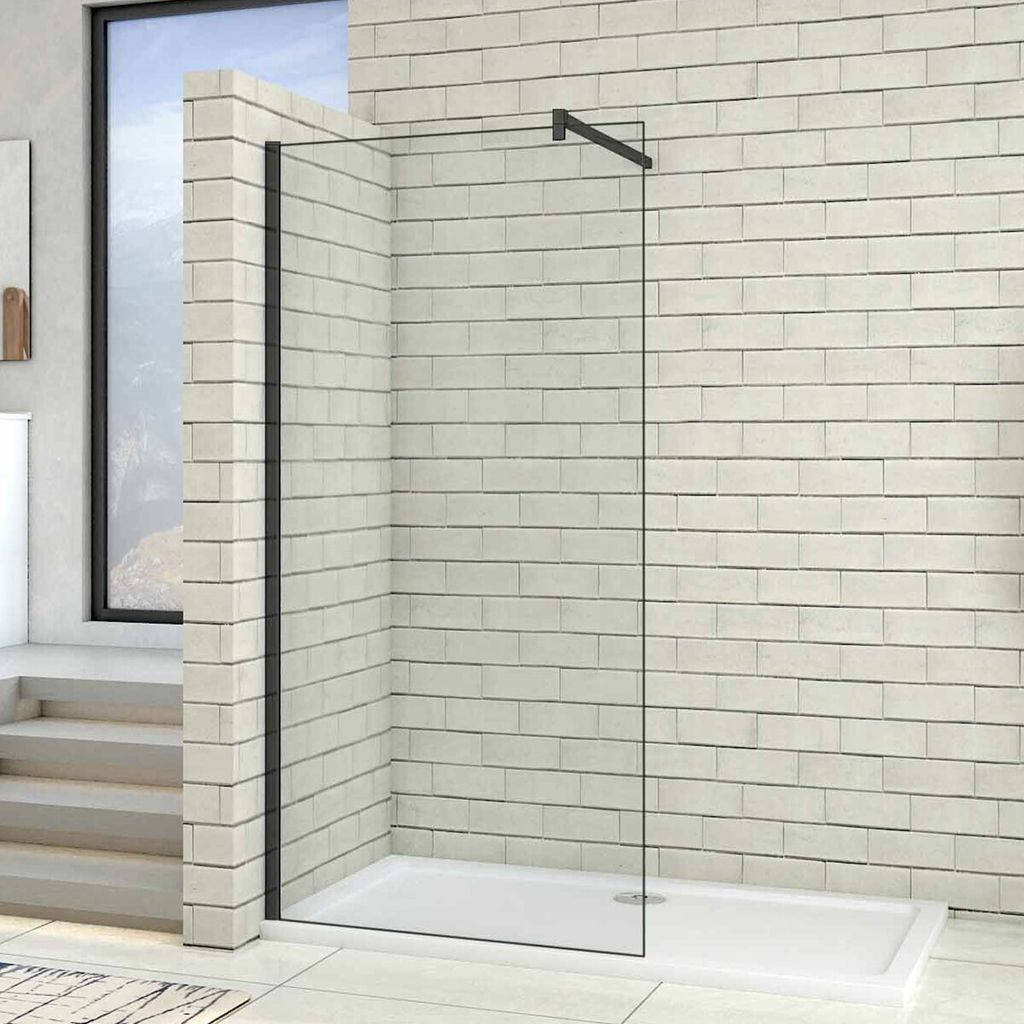 60x200cm Schwarzrahmen Walk in Duschkabine Duschwand +F Form 90cm Stabilisator 10mm NANO ESG-Glas Duschabtrennung Duschtrennwand