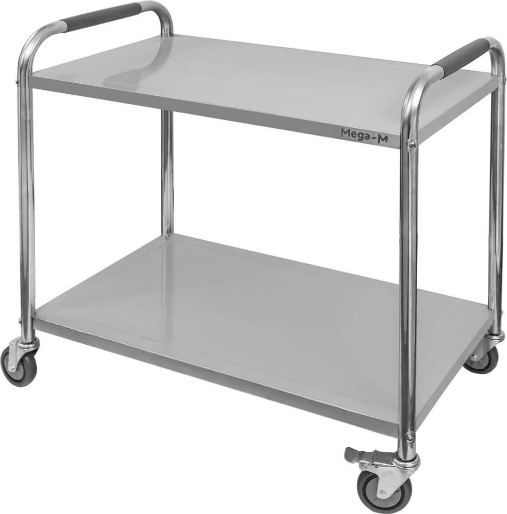 Edelstahl Servierwagen Mega-M STANDARD mit 2 Etagen B-90 cm T-50 cm H-90 cm N