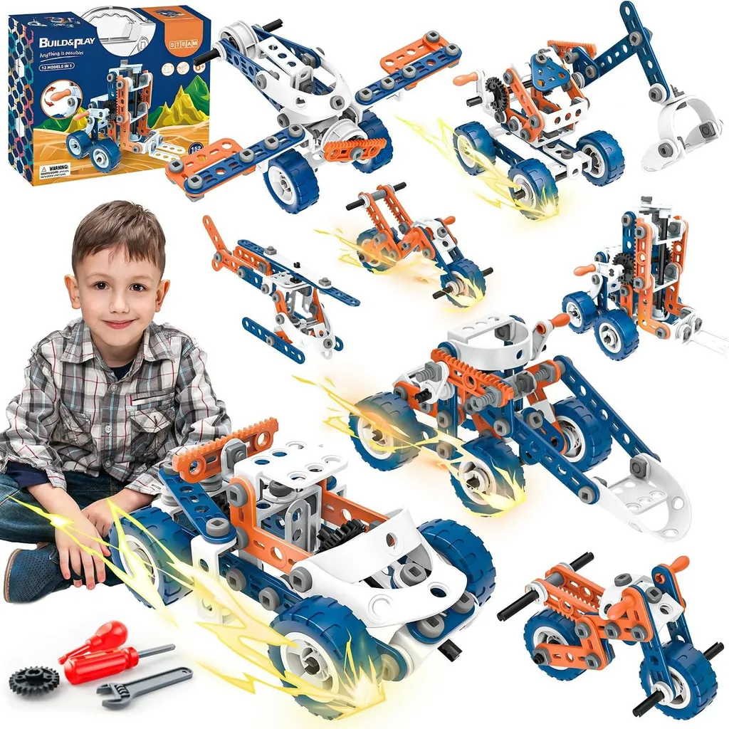 Jeu de construction STEM orange pour enfant de 4 à 10 ans - Kit éducatif